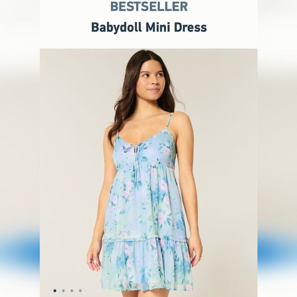 HOLLISTER Blue Floral Babydoll Mini Dress New Small Tall Msrp $50 - Picture 7 of 16